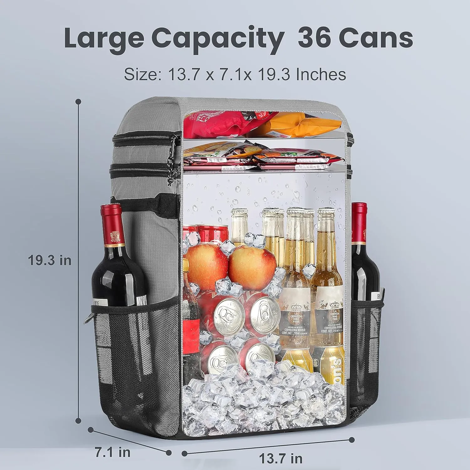 Cooler Backpack, 36 Cans Multifunctional Leakproof Cooler Backpack with Padded Top Handle, Mesh Pocket for Camping BBQ