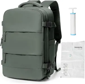 coowoz Vacuum Backpack with Pump Travel Backpack for Women Men Carry On Flight Approved Airplanes Compression Bags for Packing Personal item Travel Bag Essentials Olive Green