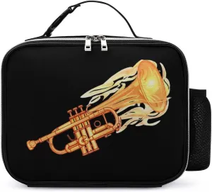 Cornet Trumpet Printed Lunch Bag Insulated Lunch Tote Bag with Detachable Handle and Side Pocket for Work Picnic Travel