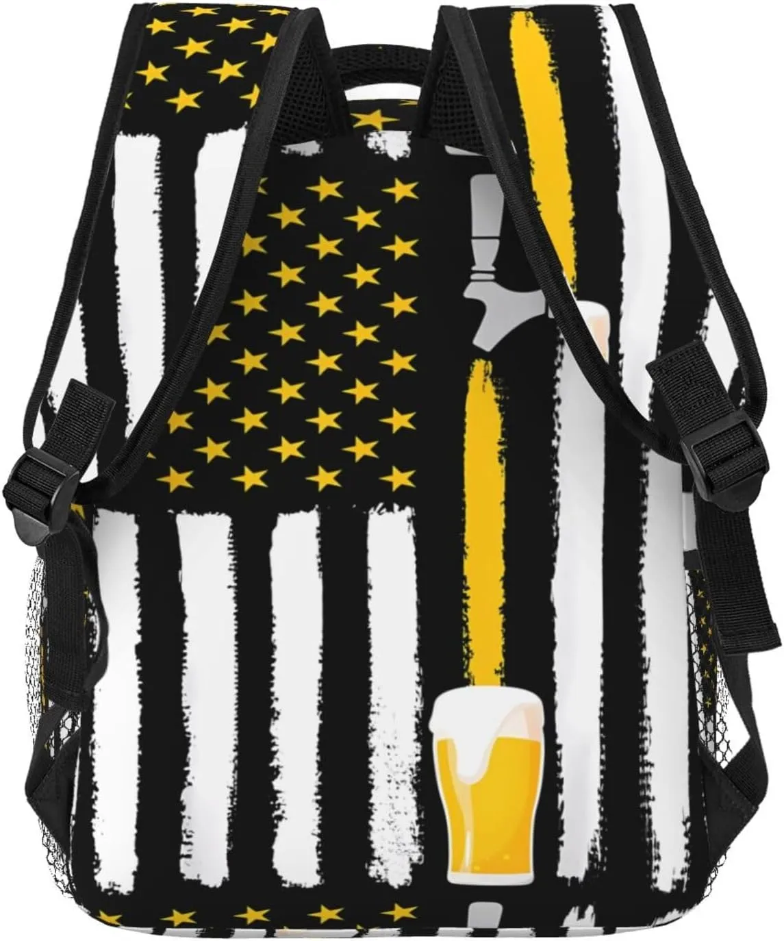 Craft Beer American Flag Usa 4th July Brewery Backpack Casual Pack Bag Laptop Backpack With Side Pocket Front Zipper Pocket Bookpack Travel Daypack Picnic Rucksack