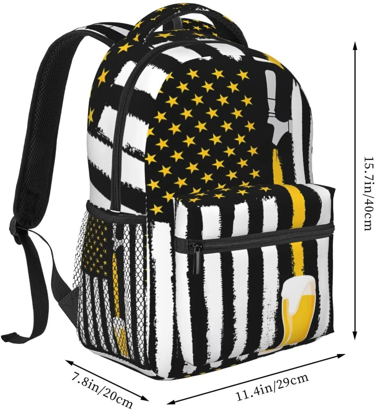 Craft Beer American Flag Usa 4th July Brewery Backpack Casual Pack Bag Laptop Backpack With Side Pocket Front Zipper Pocket Bookpack Travel Daypack Picnic Rucksack