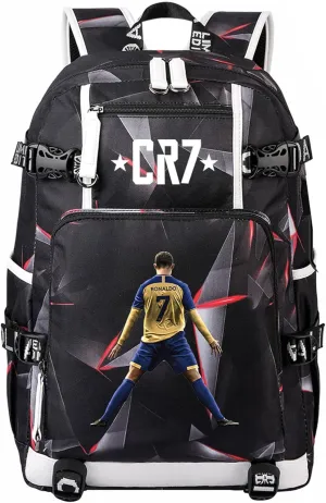 Cristiano Ronaldo Backpack with USB Charging Port Outdoor Travel Bookbag Classic Canvas Bagpack Lightweight Daypack
