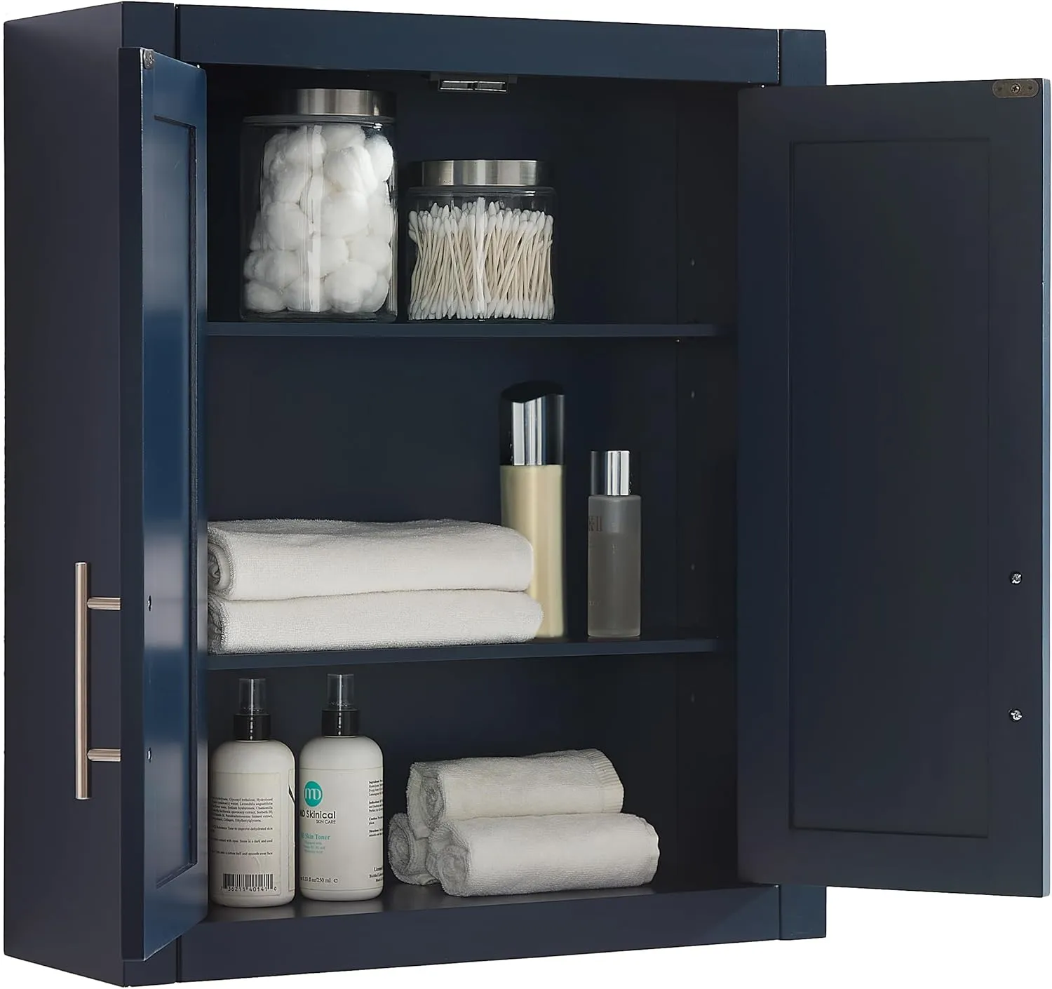 Crosley Furniture Savannah Wall Mounted Bathroom Storage Medicine Cabinet with Shelves, Navy