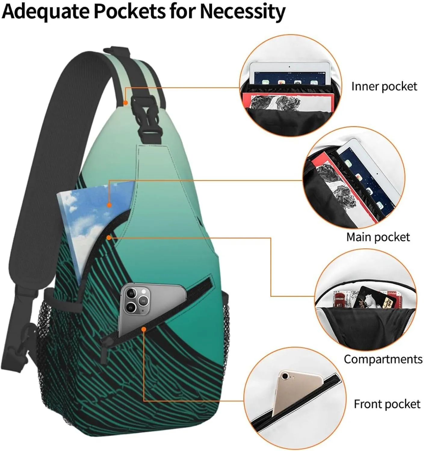 Crossbody Sling Backpack Sling Bag For Men Women Cross Chest Bag Shoulder Bag Free Flowing Line Pictures Travel Hiking Daypack