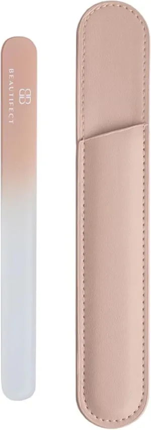 Crystal Nail File - Glass Nail File with Precision-Filling - Durable Tempered Glass Fingernail File - with Vegan Leather Storage Pouch - Glass File for Natural Nails and Manicures