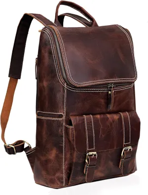 cuero C Full Grain Leather Backpack for Men - 17 Inch Laptop Bag - Vintage Travel Rucksack - Casual Daypack for Womens (BROWN)