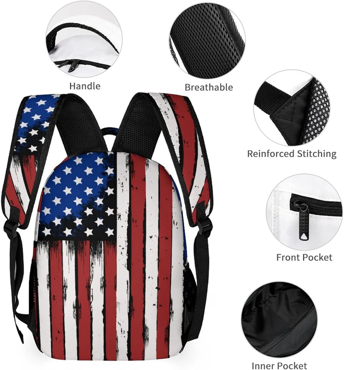 Custom American Flag Backpack Set 4 in 1 Personalized Add Your Name School Bag with Lunch Bag Pencil Case Water Bottle Customized Backpack for Kids Girls Boys