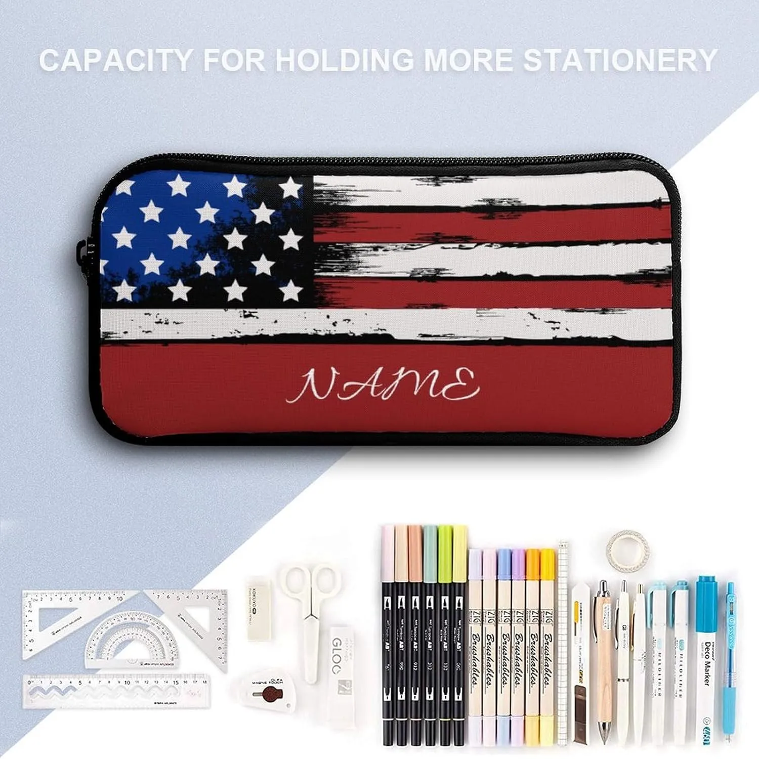 Custom American Flag Backpack Set 4 in 1 Personalized Add Your Name School Bag with Lunch Bag Pencil Case Water Bottle Customized Backpack for Kids Girls Boys