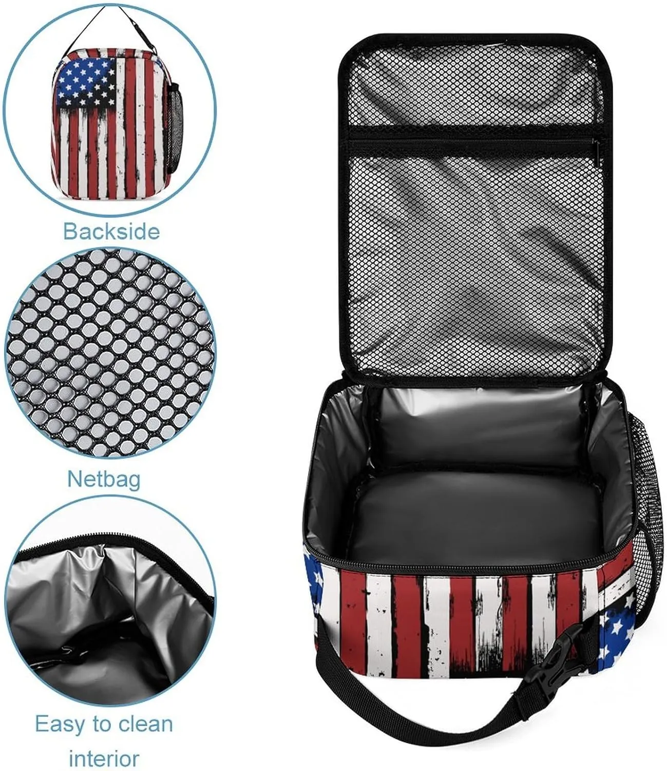 Custom American Flag Backpack Set 4 in 1 Personalized Add Your Name School Bag with Lunch Bag Pencil Case Water Bottle Customized Backpack for Kids Girls Boys