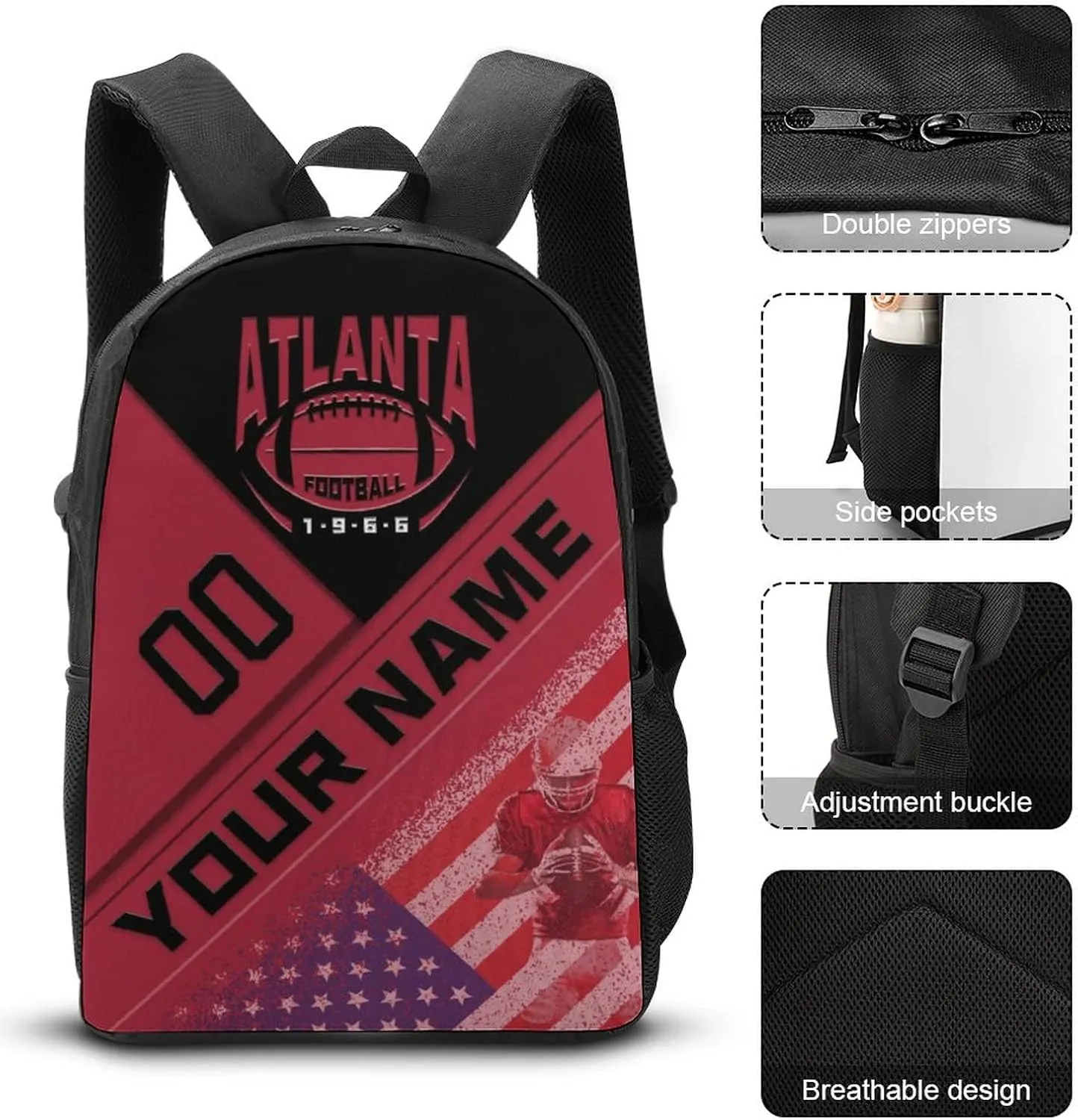 Custom Atlanta Backpack with Lunch Bag Pencil Case Personalized Name Number 3 Piece Set Gifts for Men Women