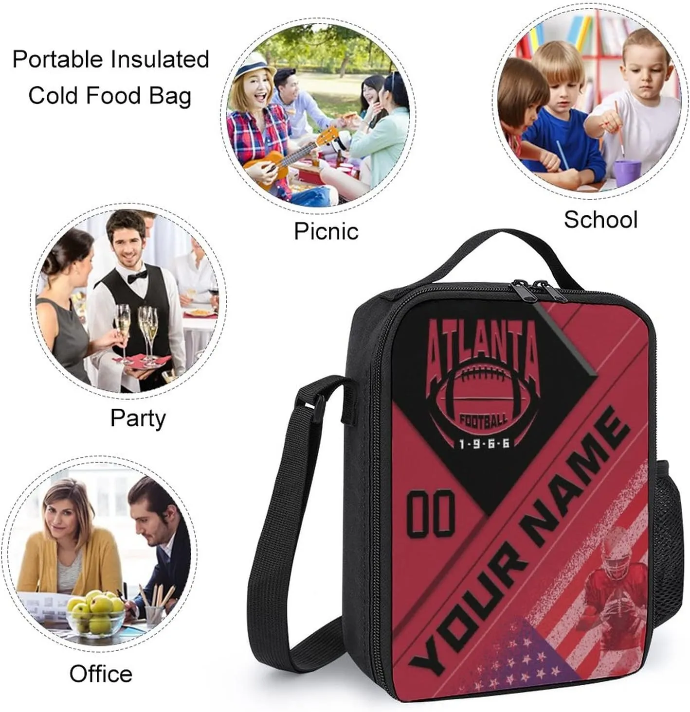 Custom Atlanta Backpack with Lunch Bag Pencil Case Personalized Name Number 3 Piece Set Gifts for Men Women