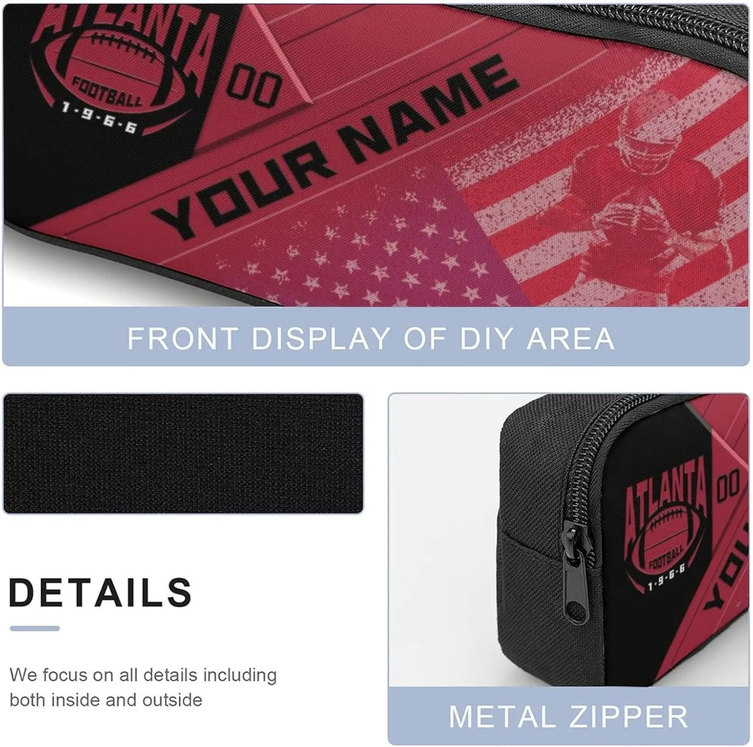 Custom Atlanta Backpack with Lunch Bag Pencil Case Personalized Name Number 3 Piece Set Gifts for Men Women