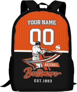 Custom Baltimore Backpack Gift for Men Women Boys Girls, Personalized Name Number Shoulder Bag for School Travel Daypack