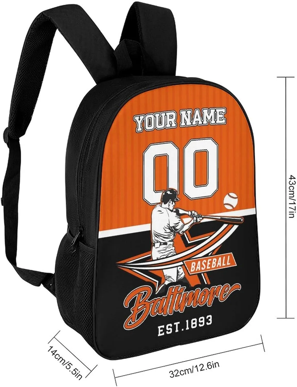 Custom Baltimore Backpack Gift for Men Women Boys Girls, Personalized Name Number Shoulder Bag for School Travel Daypack
