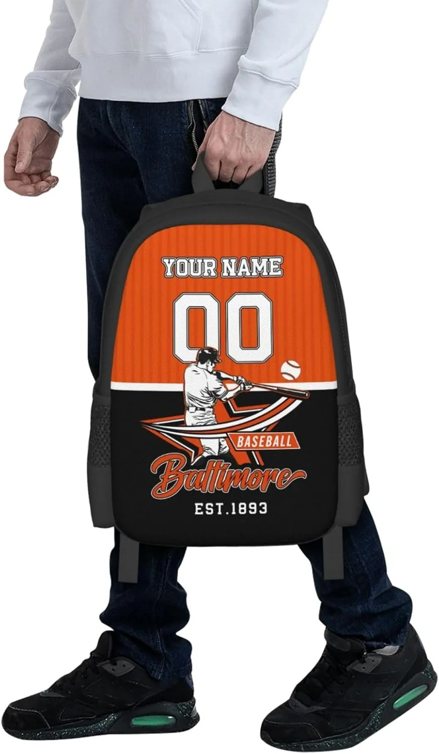 Custom Baltimore Backpack Gift for Men Women Boys Girls, Personalized Name Number Shoulder Bag for School Travel Daypack