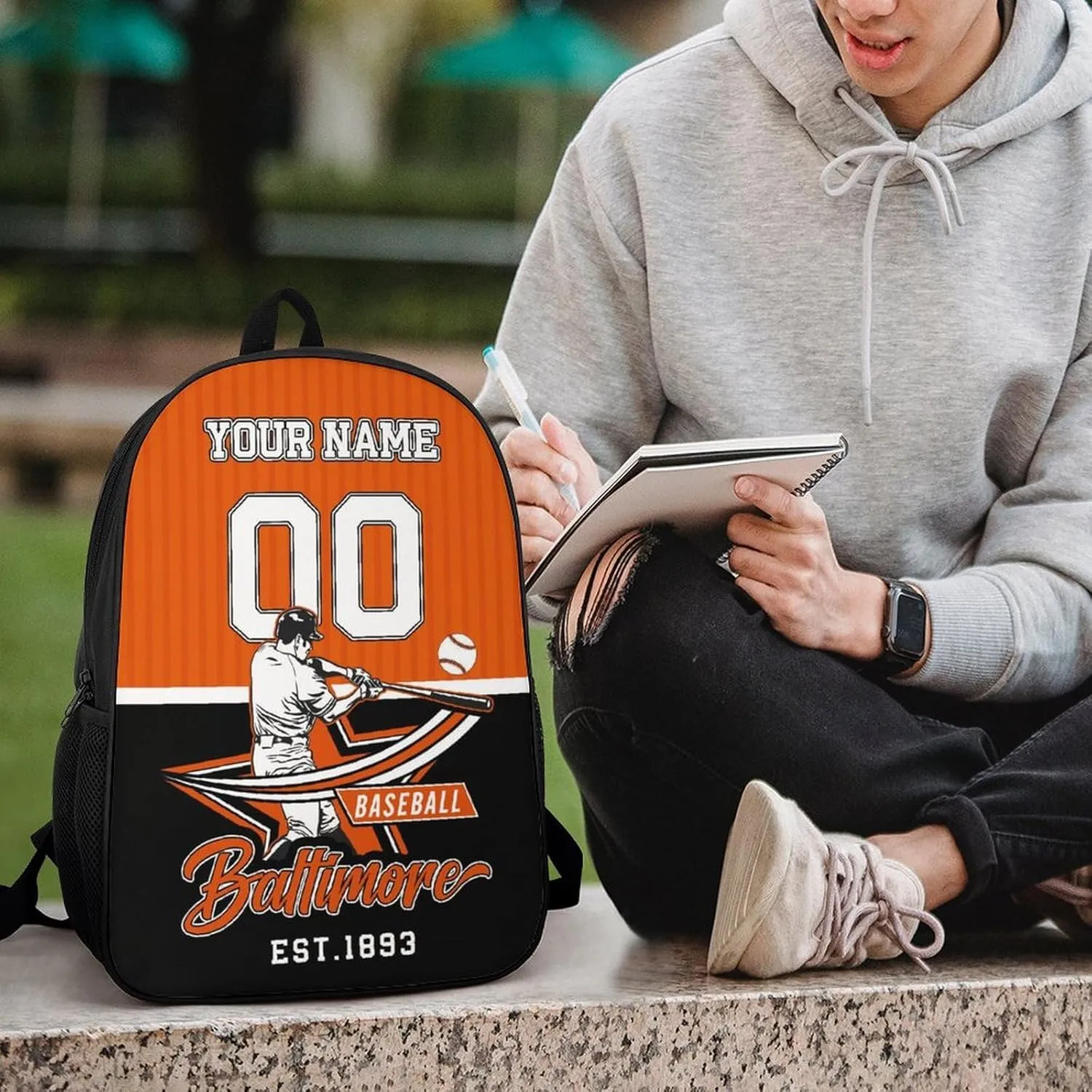 Custom Baltimore Backpack Gift for Men Women Boys Girls, Personalized Name Number Shoulder Bag for School Travel Daypack