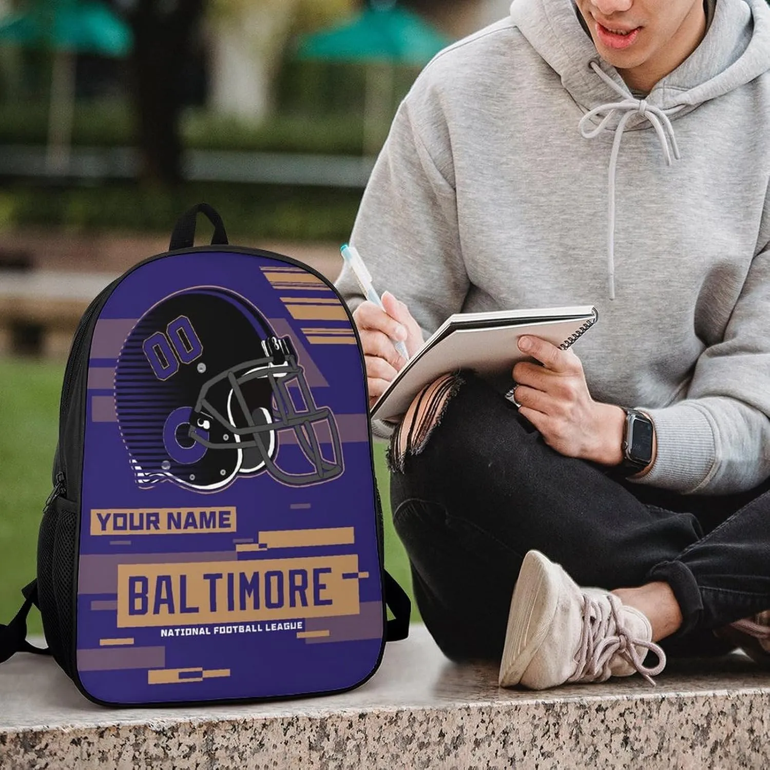Custom Baltimore Backpack Personalized Name Number 17 Inch Laptop Shoulder Bag Fan Gift for Boy Girl Men Women
