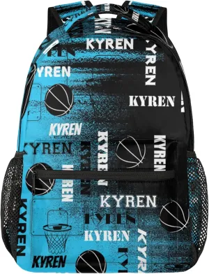 Custom Basketball Backpack for Men Women, Personalized Name Laptop Backpack, Sports Bag Lightweight Daypack for Travel Camping, Blue Black Print
