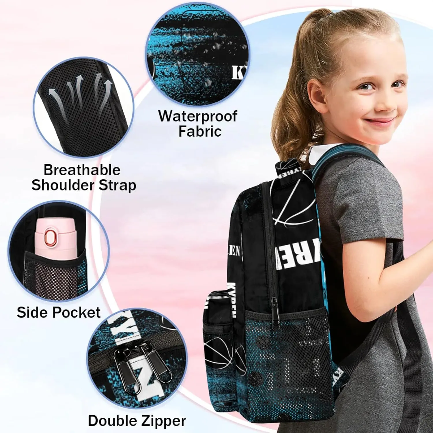 Custom Basketball Backpack for Men Women, Personalized Name Laptop Backpack, Sports Bag Lightweight Daypack for Travel Camping, Blue Black Print
