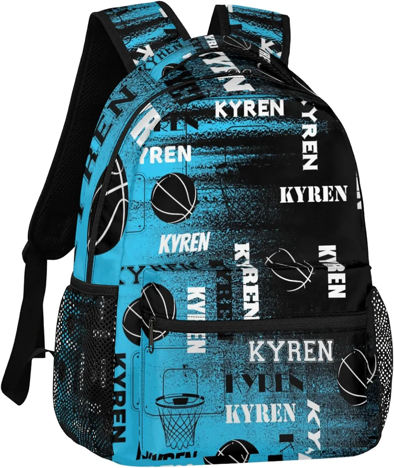 Custom Basketball Backpack for Men Women, Personalized Name Laptop Backpack, Sports Bag Lightweight Daypack for Travel Camping, Blue Black Print