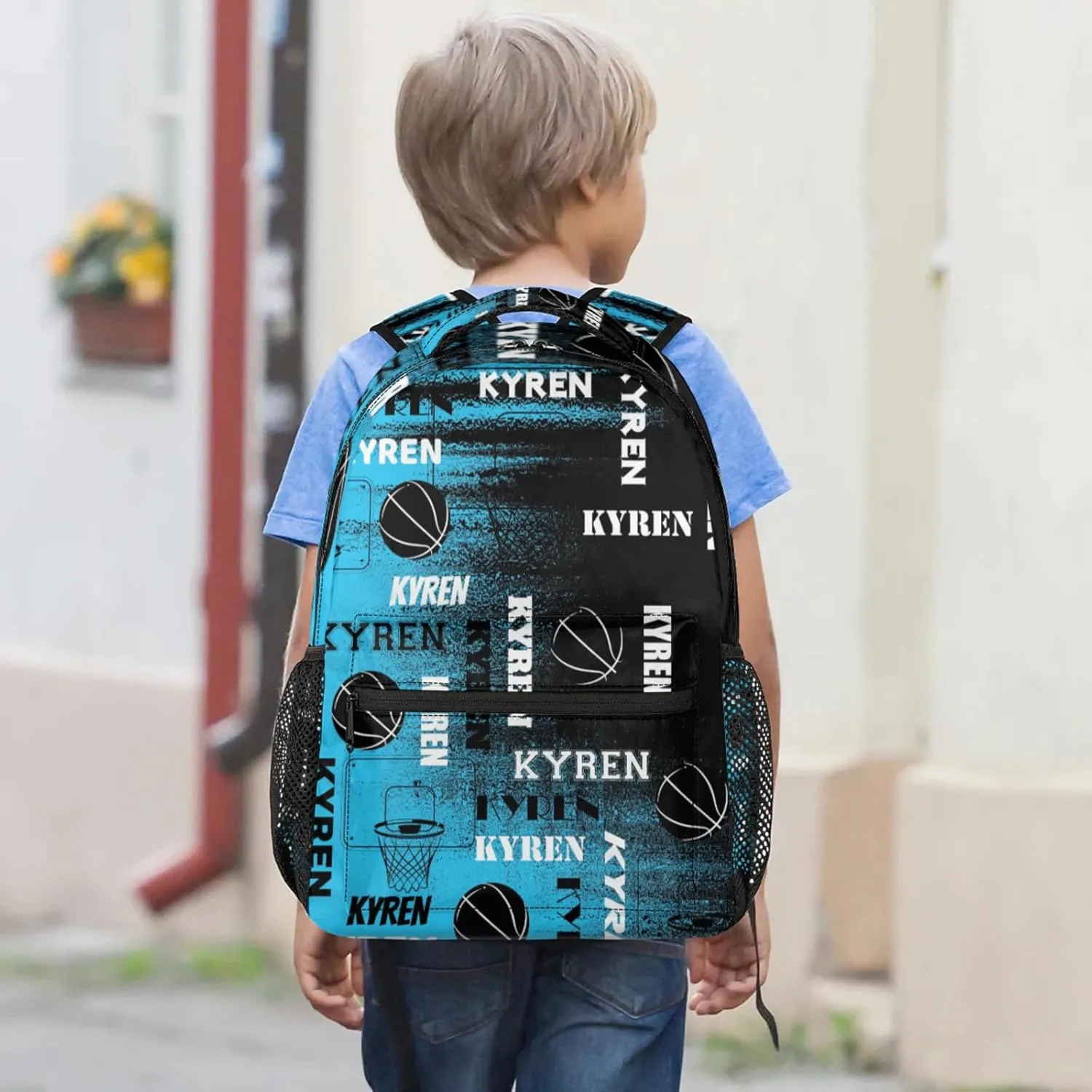 Custom Basketball Backpack for Men Women, Personalized Name Laptop Backpack, Sports Bag Lightweight Daypack for Travel Camping, Blue Black Print