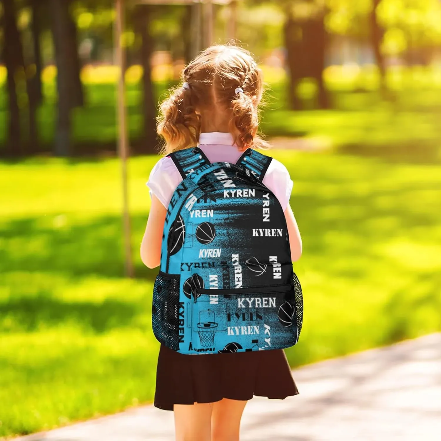 Custom Basketball Backpack for Men Women, Personalized Name Laptop Backpack, Sports Bag Lightweight Daypack for Travel Camping, Blue Black Print