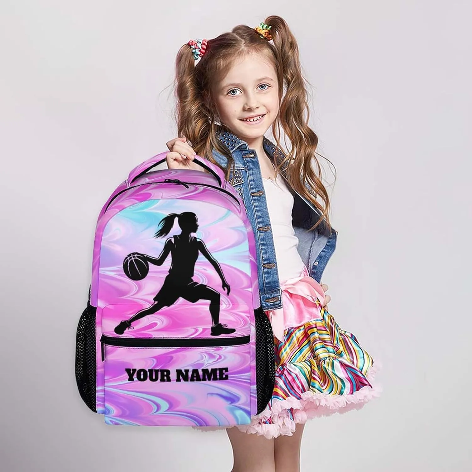 Custom Basketball Backpack for Student, Printed Bookbag with Name for Kindergarten Students, Kids Back to School Gift, Fashion Customized Casual Book Bag for Boys Girls