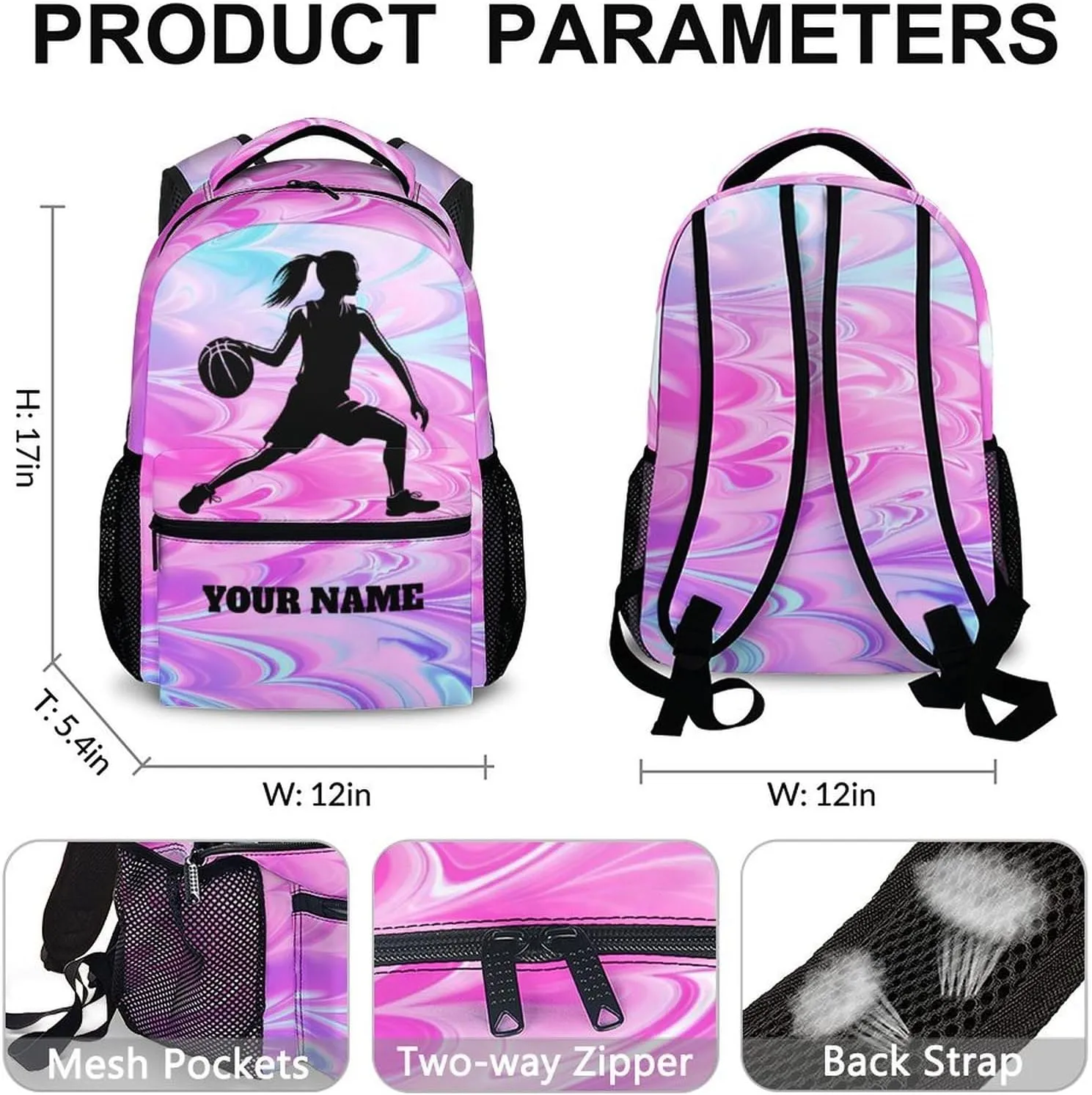 Custom Basketball Backpack for Student, Printed Bookbag with Name for Kindergarten Students, Kids Back to School Gift, Fashion Customized Casual Book Bag for Boys Girls