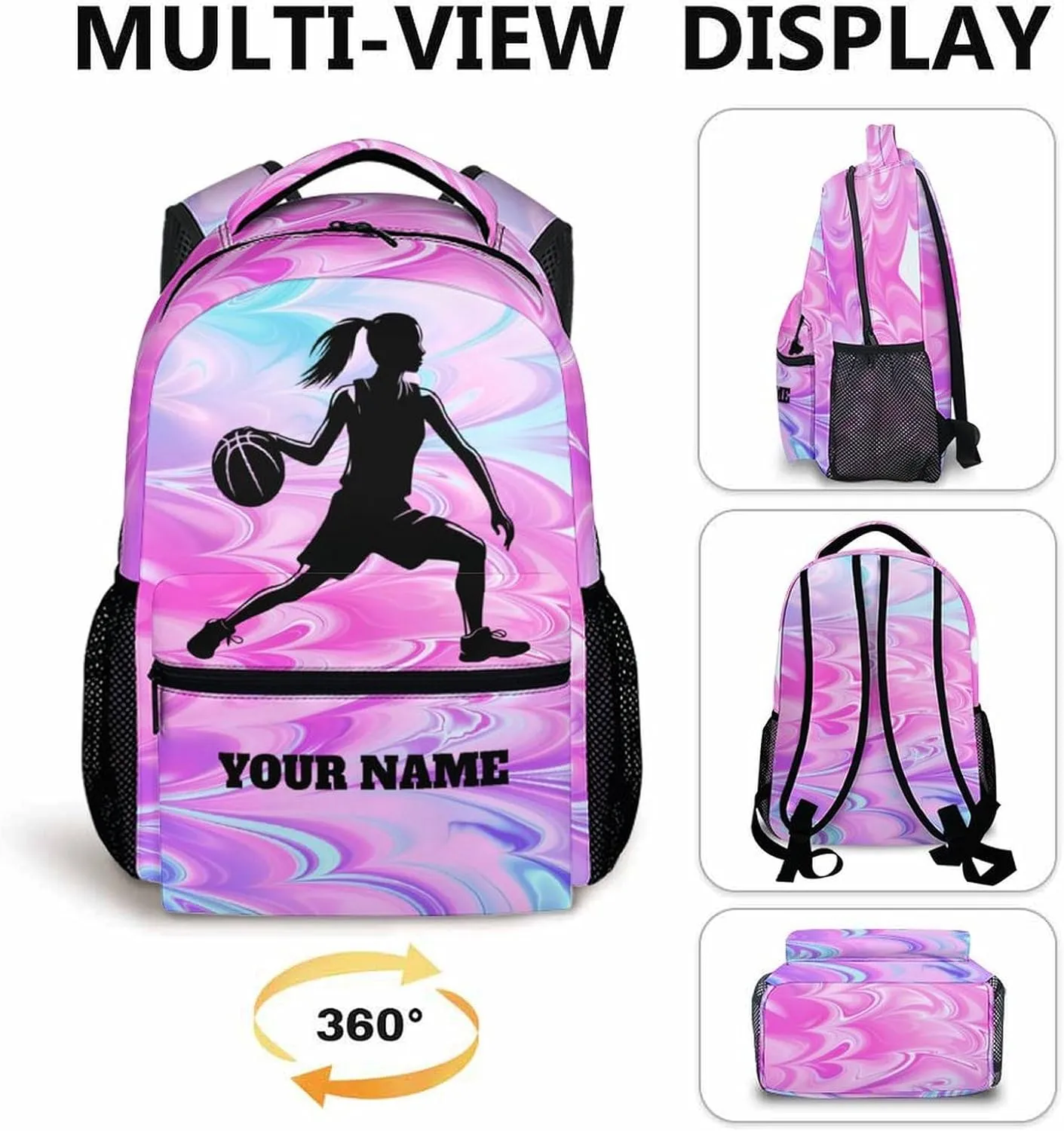 Custom Basketball Backpack for Student, Printed Bookbag with Name for Kindergarten Students, Kids Back to School Gift, Fashion Customized Casual Book Bag for Boys Girls