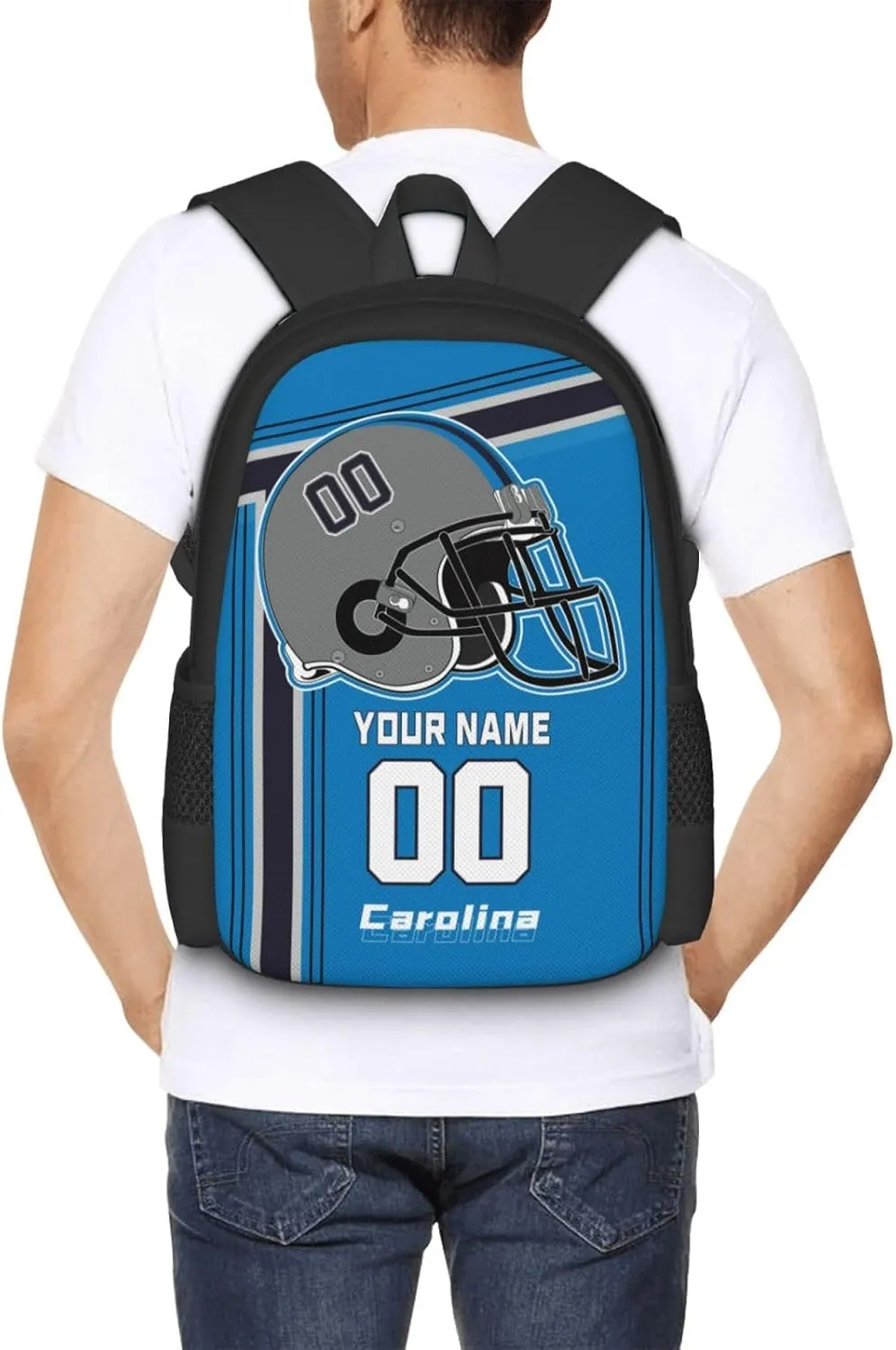 Custom Carolina Backpack Personalized Name Number, Customize High Capacity Bookbag 17 Inch Laptop Bag Travel Backpack Gifts for Men Women Boys