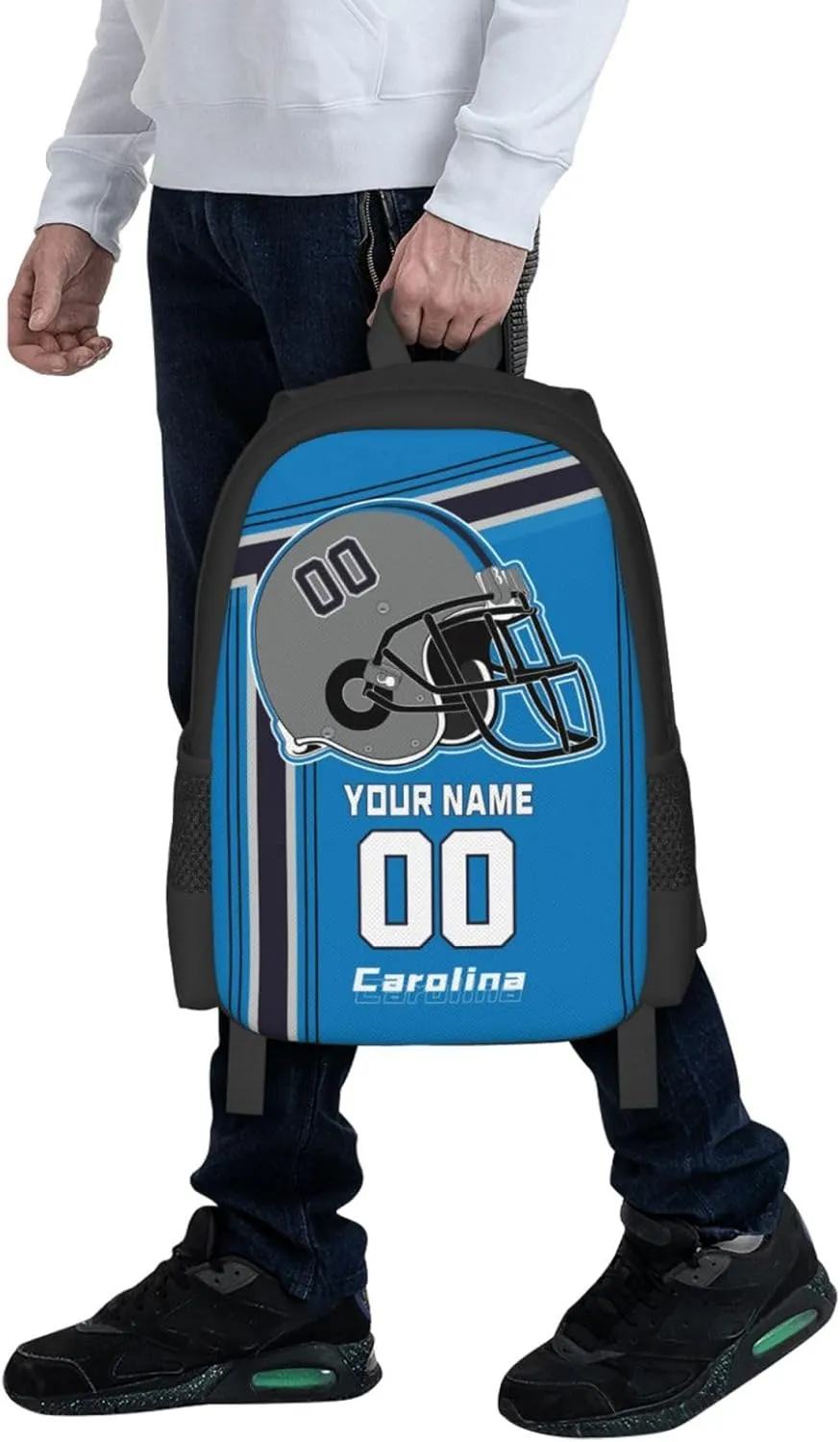 Custom Carolina Backpack Personalized Name Number, Customize High Capacity Bookbag 17 Inch Laptop Bag Travel Backpack Gifts for Men Women Boys