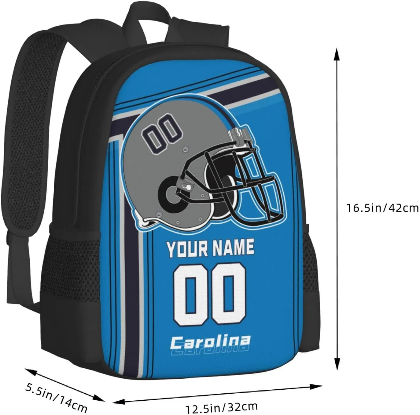 Custom Carolina Backpack Personalized Name Number, Customize High Capacity Bookbag 17 Inch Laptop Bag Travel Backpack Gifts for Men Women Boys