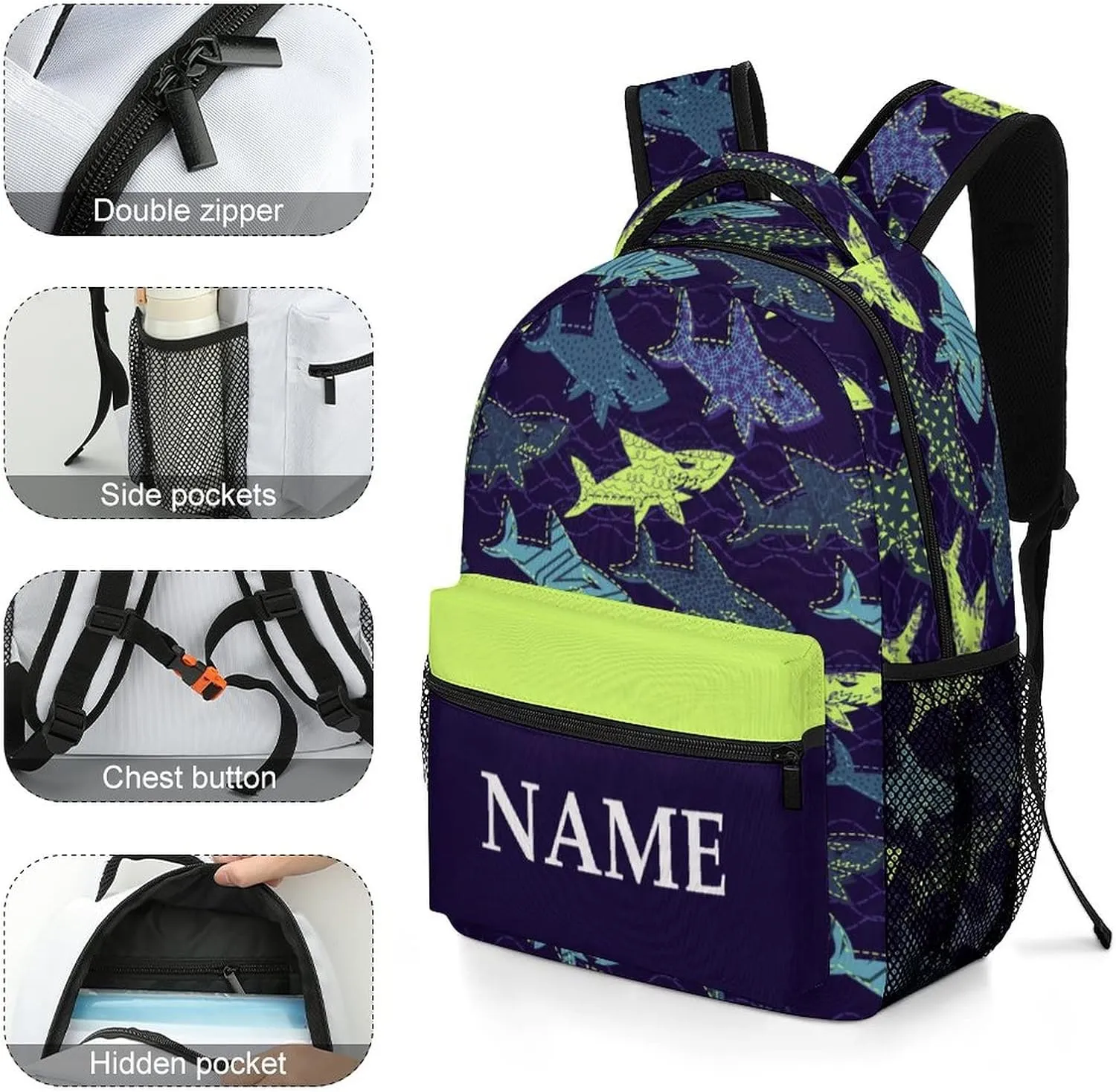 Custom Cartoon Shark Backpack Personalized Name Text Backpack Daypacks Customized BookBags School Bag for Student Boys Girls