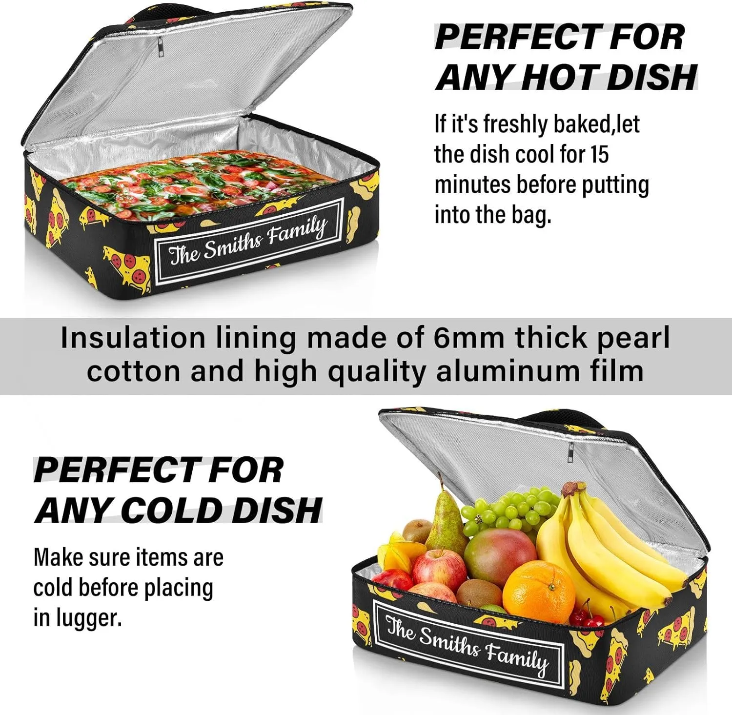 Custom Casserole Dish Carrier Bag Pizza Food Personalized Insulated Casserole Carrier Portable Leakproof Food Carrier for Travel, Potluck Parties, Beach
