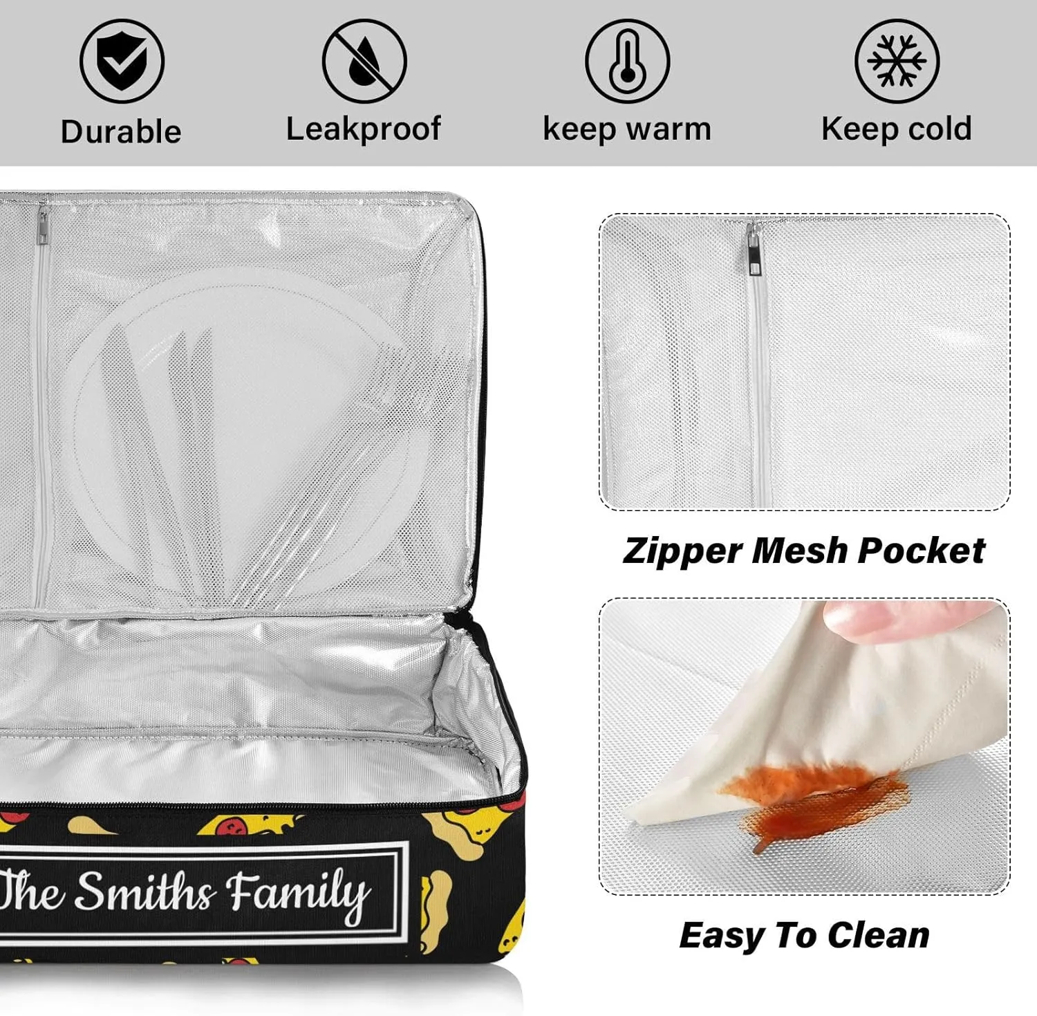 Custom Casserole Dish Carrier Bag Pizza Food Personalized Insulated Casserole Carrier Portable Leakproof Food Carrier for Travel, Potluck Parties, Beach