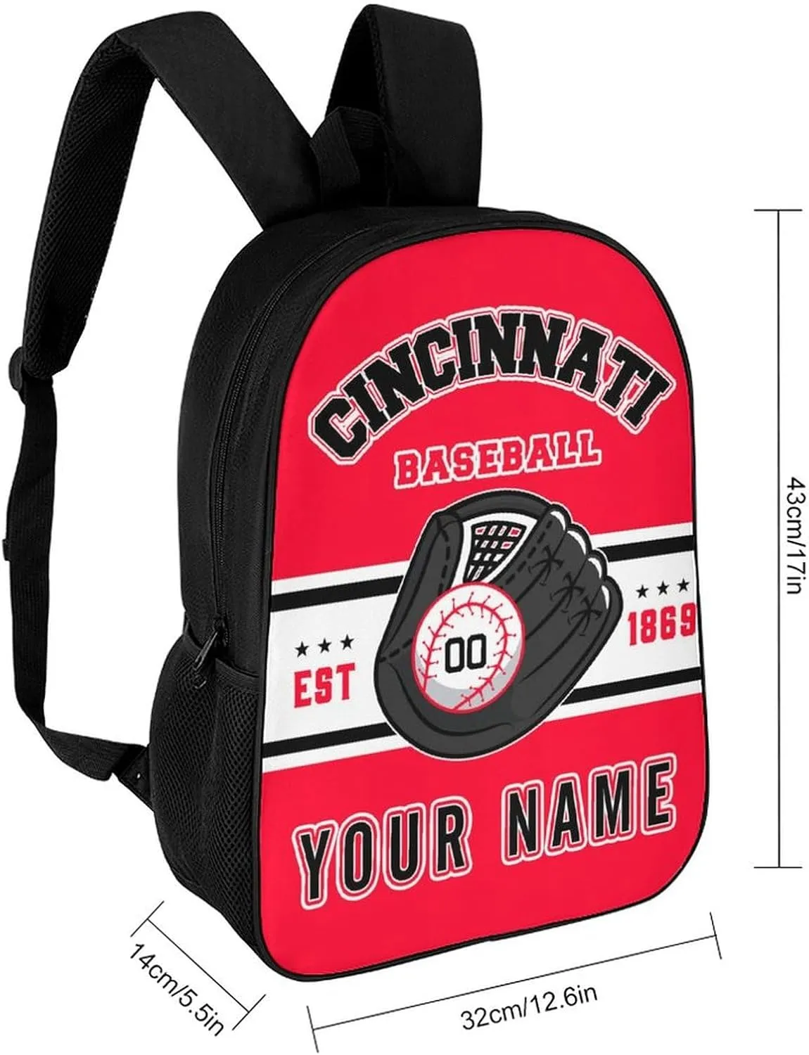 Custom Cincinnati Backpack Gift for Men Women Boy, Personalized Name Number Shoulder Bag for School Travel Daypack