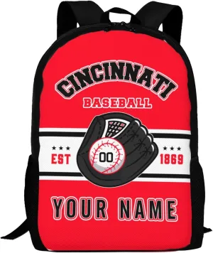 Custom Cincinnati Backpack Gift for Men Women Boy, Personalized Name Number Shoulder Bag for School Travel Daypack