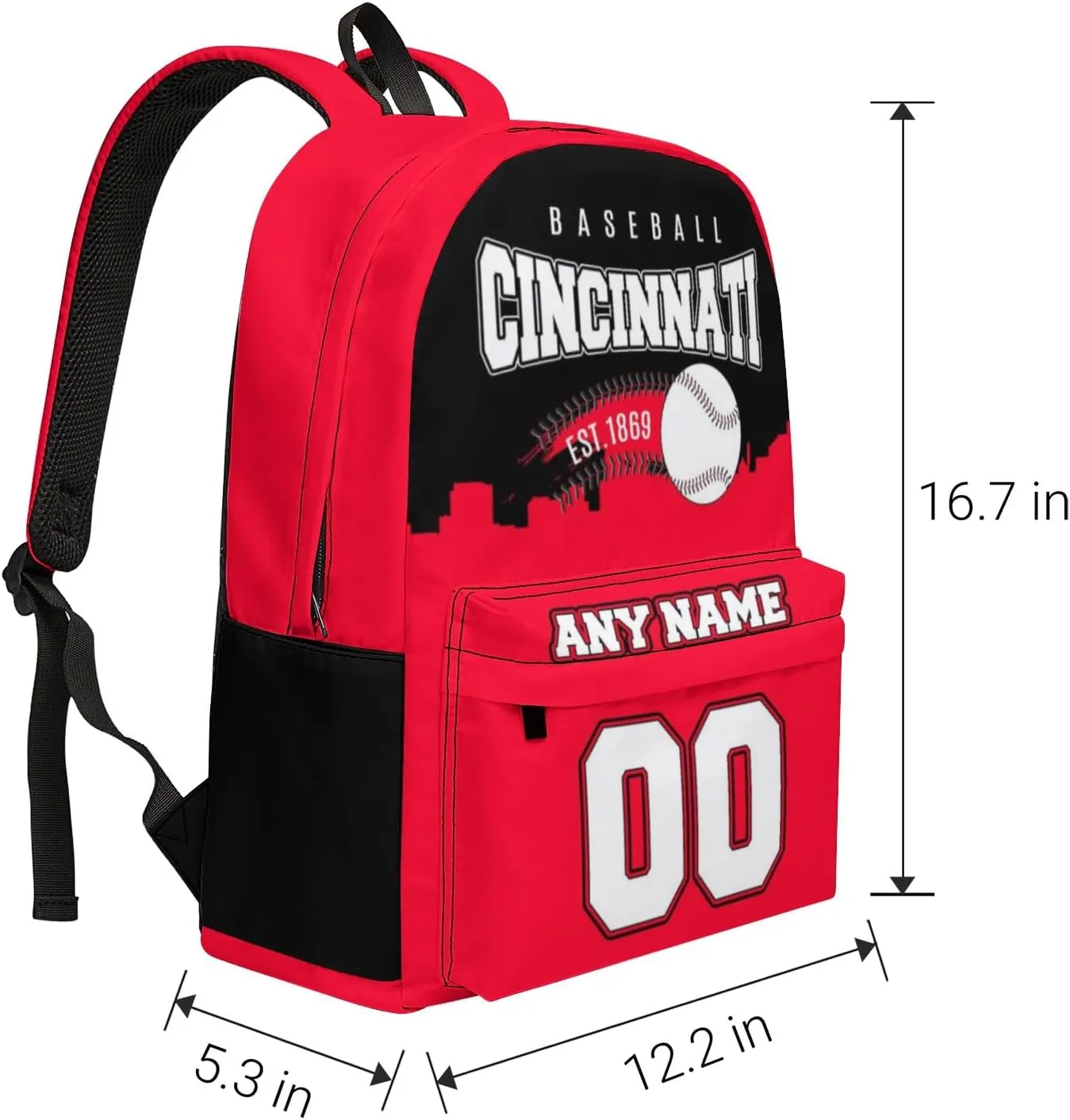 Custom Cincinnati Backpack High Capacity Personalized Name Number Laptop Bag Travel Shoulder Daypack Fans Gift for Men Women Boy