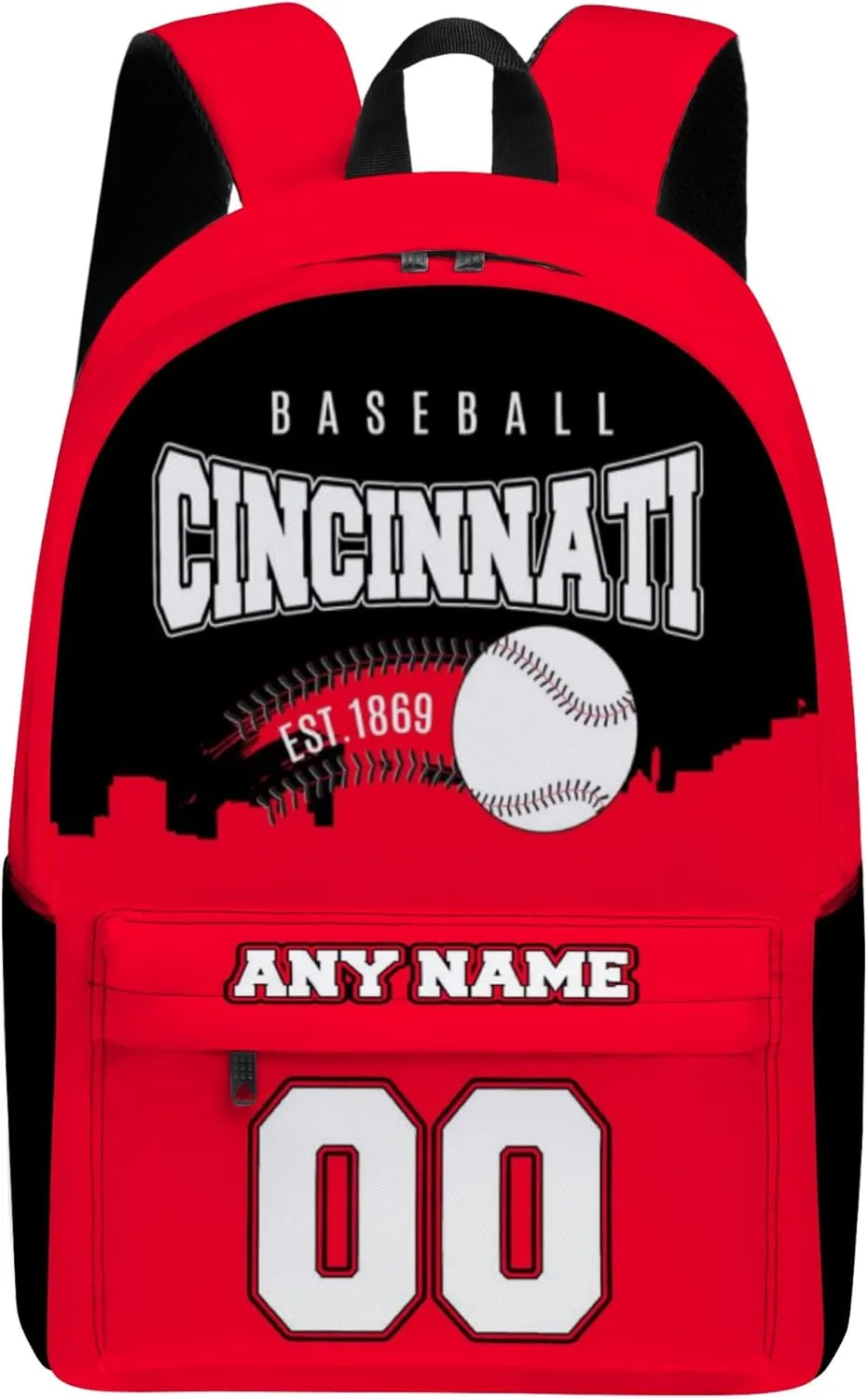 Custom Cincinnati Backpack High Capacity Personalized Name Number Laptop Bag Travel Shoulder Daypack Fans Gift for Men Women Boy