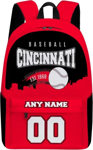 Custom Cincinnati Backpack High Capacity Personalized Name Number Laptop Bag Travel Shoulder Daypack Fans Gift for Men Women Boy