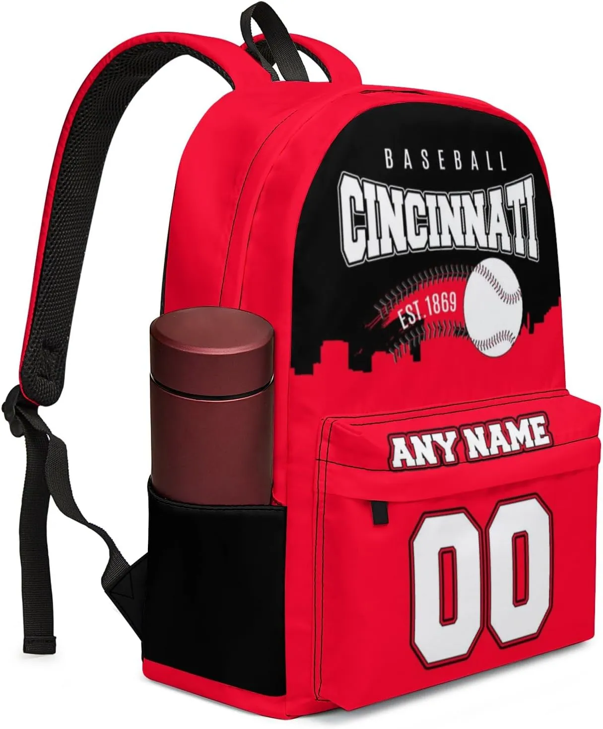 Custom Cincinnati Backpack High Capacity Personalized Name Number Laptop Bag Travel Shoulder Daypack Fans Gift for Men Women Boy