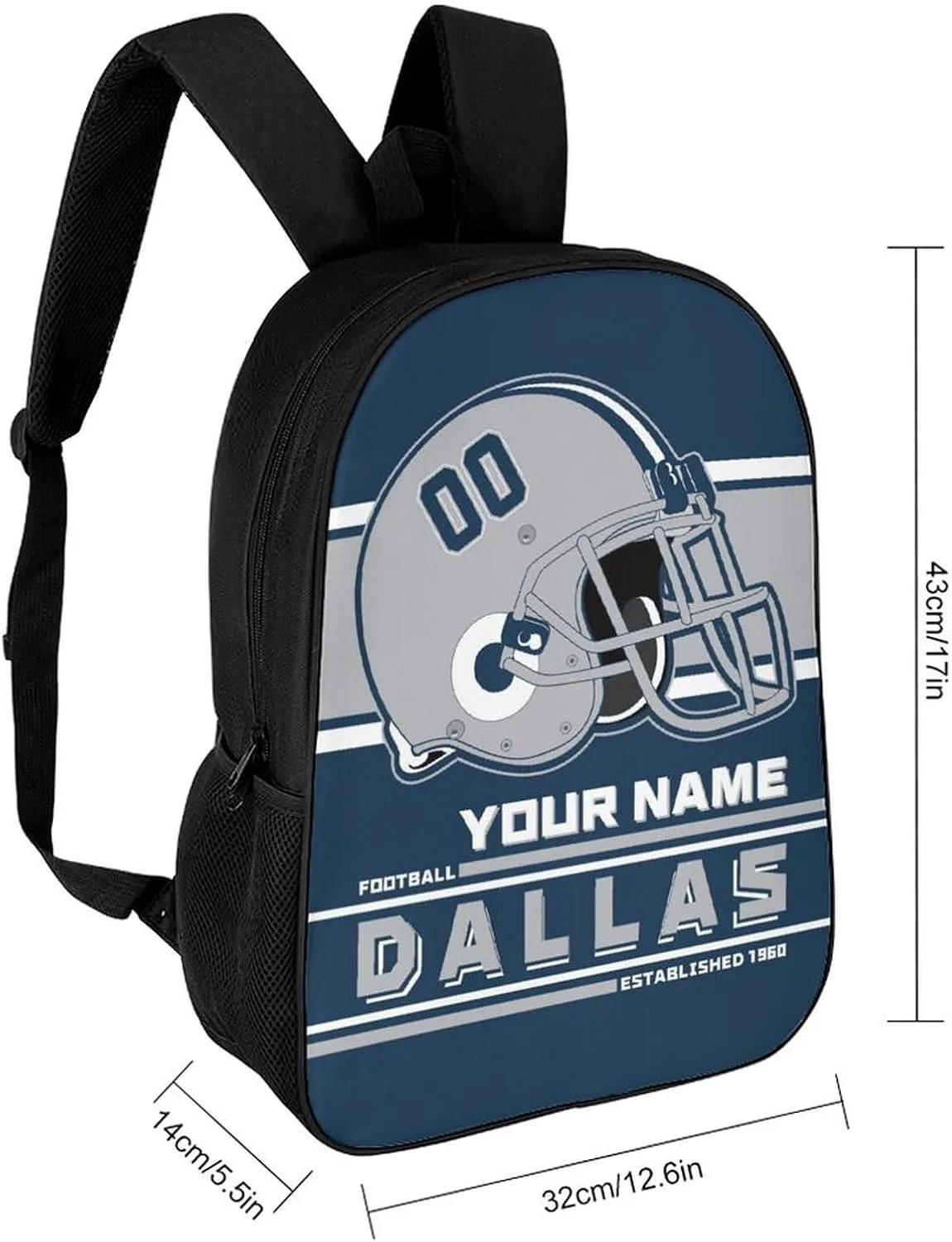 Custom Dallas Backpack Personalized Name Number Large Capacity Laptop Bag for School Men Women Fan Gift (17 Inch)