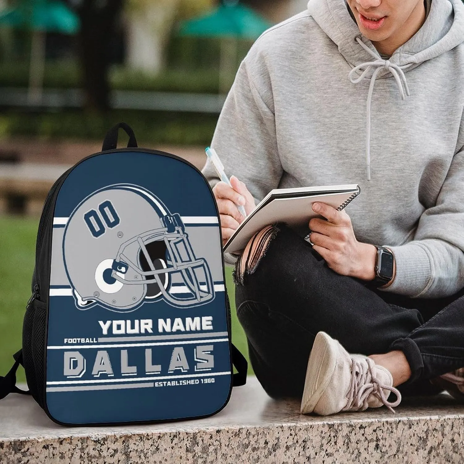 Custom Dallas Backpack Personalized Name Number Large Capacity Laptop Bag for School Men Women Fan Gift (17 Inch)