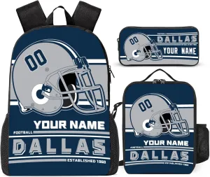 Custom Dallas Backpack Personalized Name Number Large Capacity Laptop Bag for School Men Women Fan Gift (17 Inch)