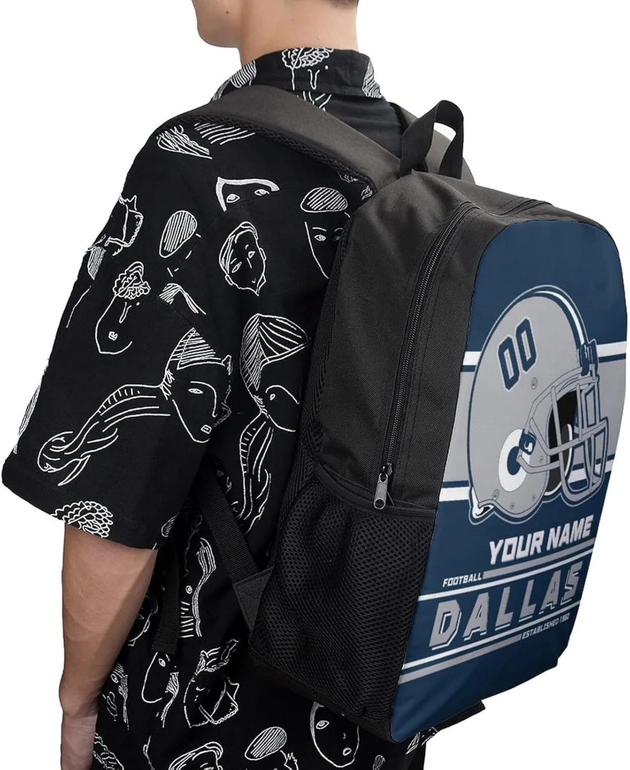 Custom Dallas Backpack Personalized Name Number Large Capacity Laptop Bag for School Men Women Fan Gift (17 Inch)