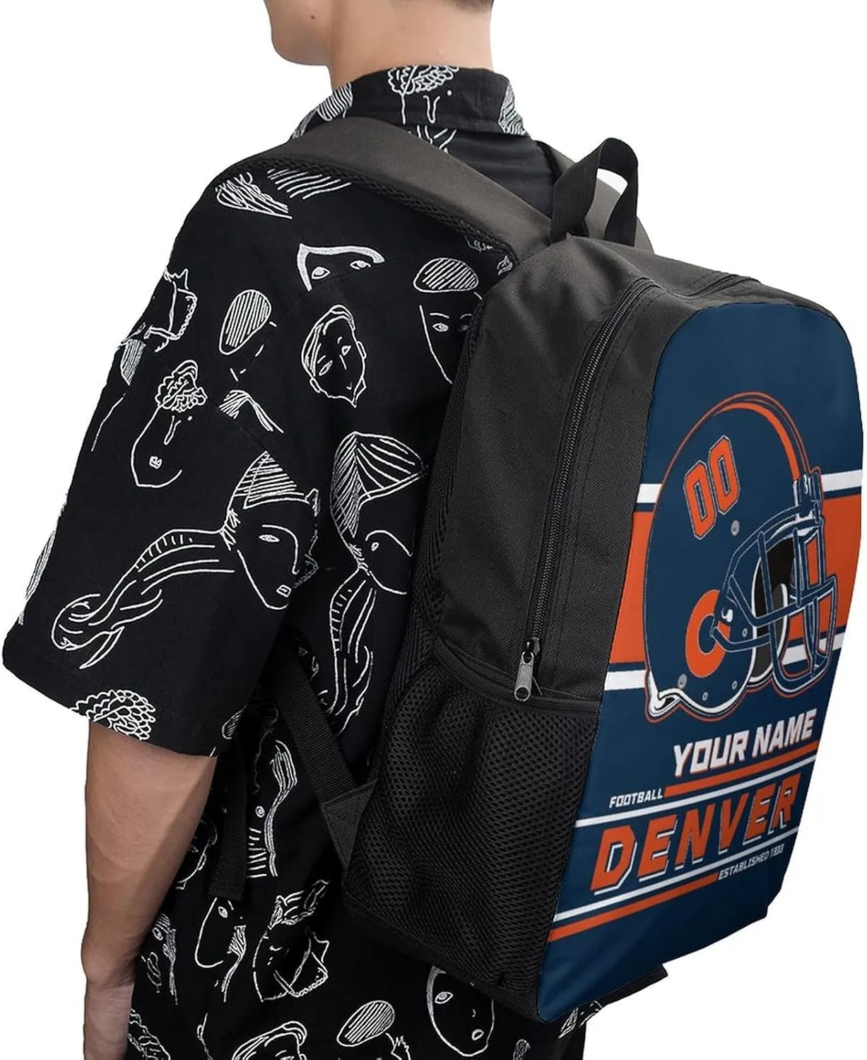 Custom Denver Backpack Personalized Name Number Large Capacity Laptop Bag for School Men Women Fan Gift (17 Inch)