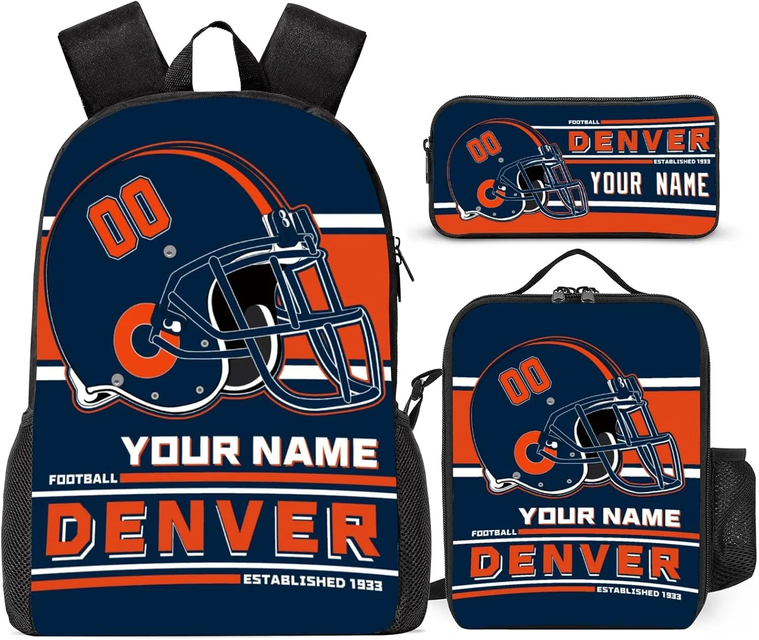Custom Denver Backpack Personalized Name Number Large Capacity Laptop Bag for School Men Women Fan Gift (17 Inch)