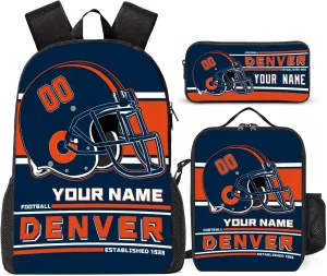 Custom Denver Backpack Personalized Name Number Large Capacity Laptop Bag for School Men Women Fan Gift (17 Inch)