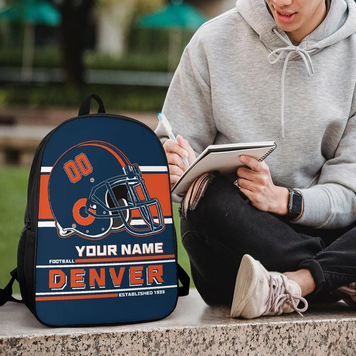 Custom Denver Backpack Personalized Name Number Large Capacity Laptop Bag for School Men Women Fan Gift (17 Inch)