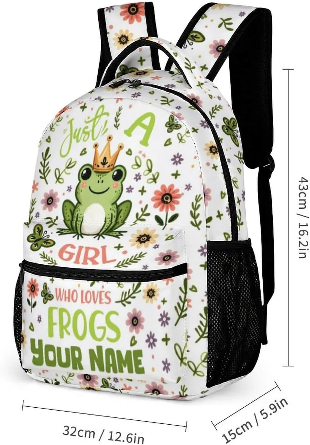 Custom Frog Backpack with Lunch Box & Pencil Case for Kids Girls Boys School, 16 Inch Cute Frogs Bookbag, School Backpack for Students Children, Lightweight, Large Capacity